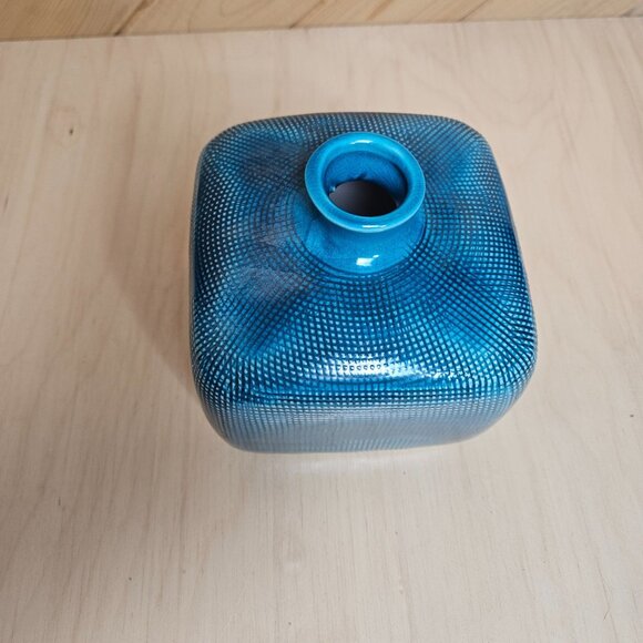 Vintage 2012 Textured Square Ceramic Vase By Threshold Shades of Cerulean - Picture 2 of 6